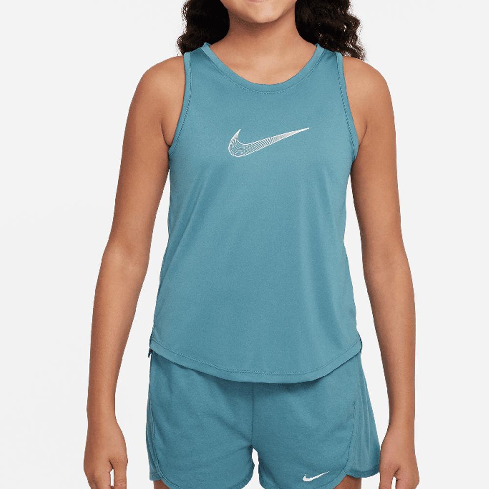 NIKE Girls` Dri-FIT One Training Tank Mineral Teal and White