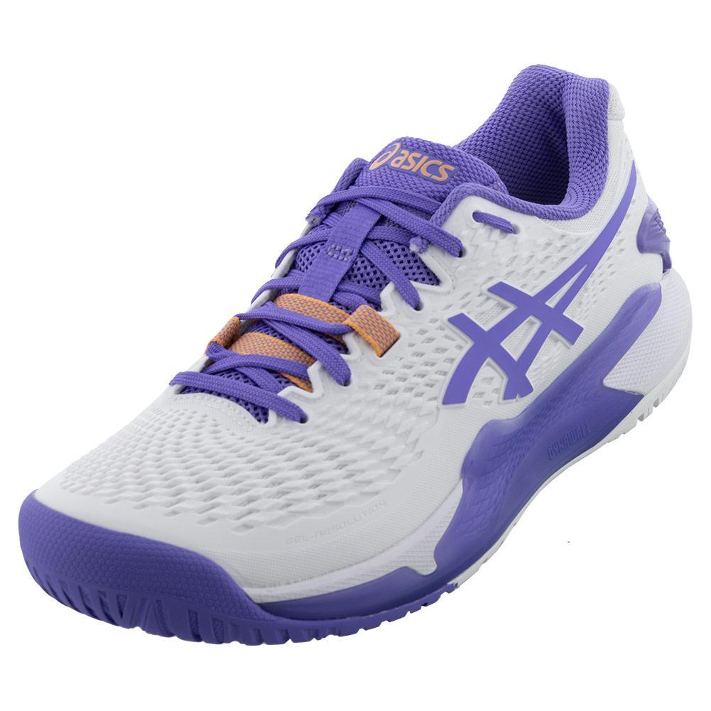 ASICS Women`s GEL-Resolution 9 Wide Tennis Shoes White and Amethyst
