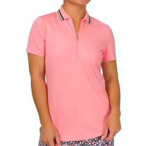 Women`s Rib Color Tennis Polo Flamingo Pink