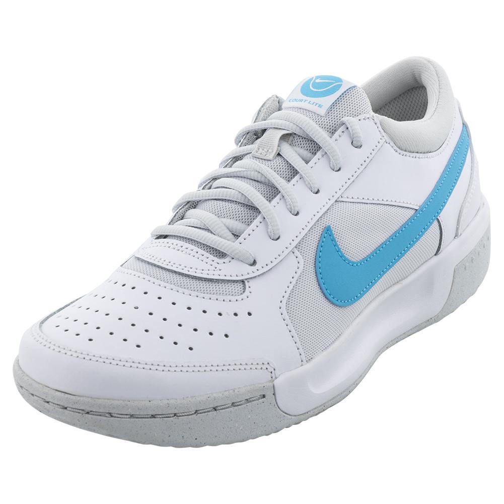 NikeCourt Juniors` Zoom Court Lite 3 Tennis Shoes White and Baltic Blue