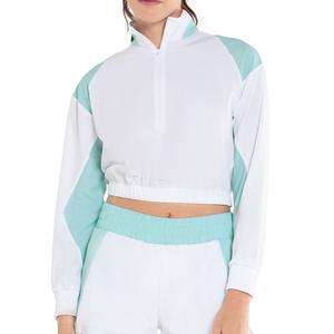 Women`s Long Sleeve 1/4 Zip Tennis Crop Top White and Canal
