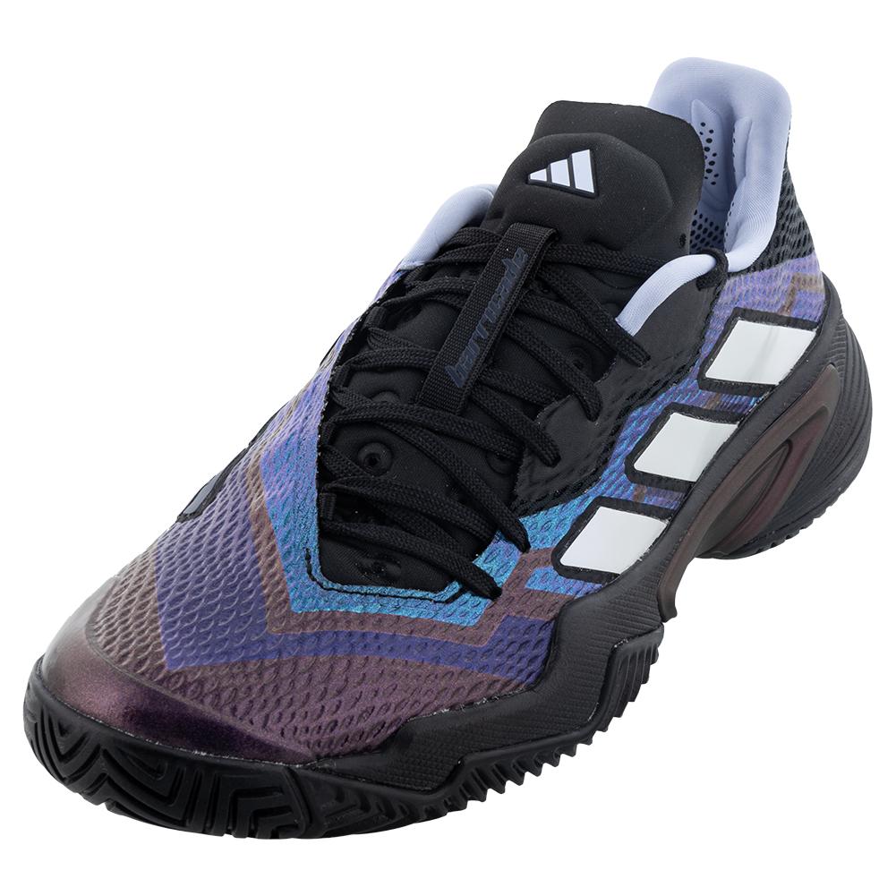 adidas Men`s Barricade Tennis Shoes Core Black and Cloud White and Blue Dawn