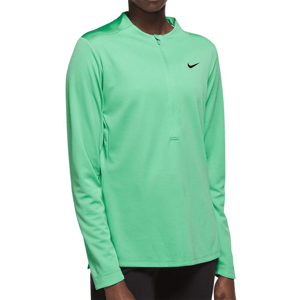 Nike Women`s Dri-Fit UV Club Half Zip Tennis Top Spring Green and Black
