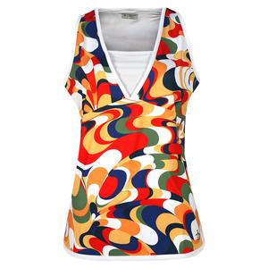 Women`s Sleeveless Retro Abstract Print Tennis Tank Bright White