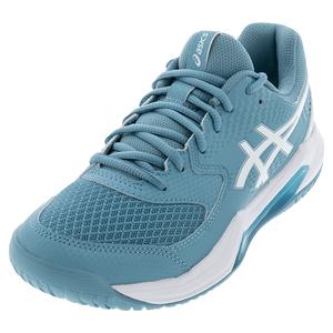 Women`s Gel-Dedicate 8 Wide Tennis Shoes Gris Blue and White