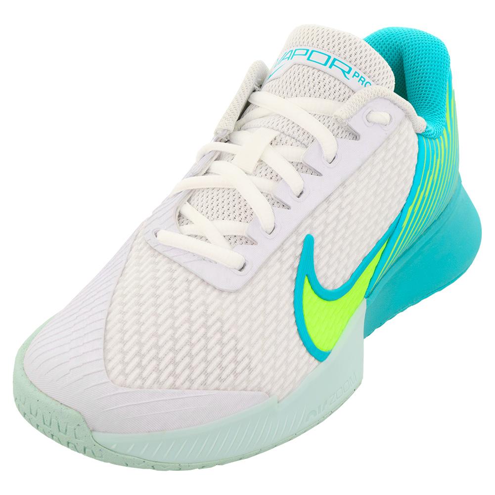 NikeCourt Womens Air Zoom Vapor Pro 2 Wide Tennis Shoes White and Lime Blast