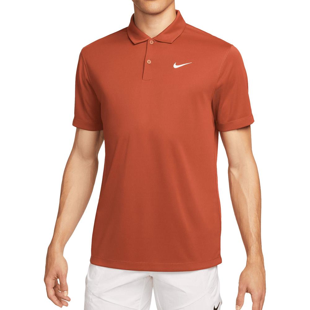Nike Men`s Court Dri-Fit Solid Tennis Polo Rugged Orange and White