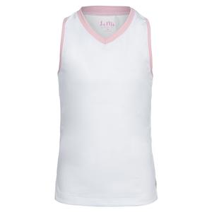 Girl`s V-Neck Tennis Tank White and Pink