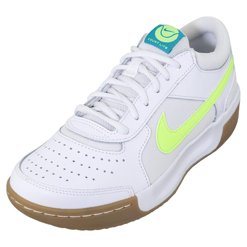 NikeCourt Women`s Zoom Court Lite 3 Tennis Shoes White and Lime Blast