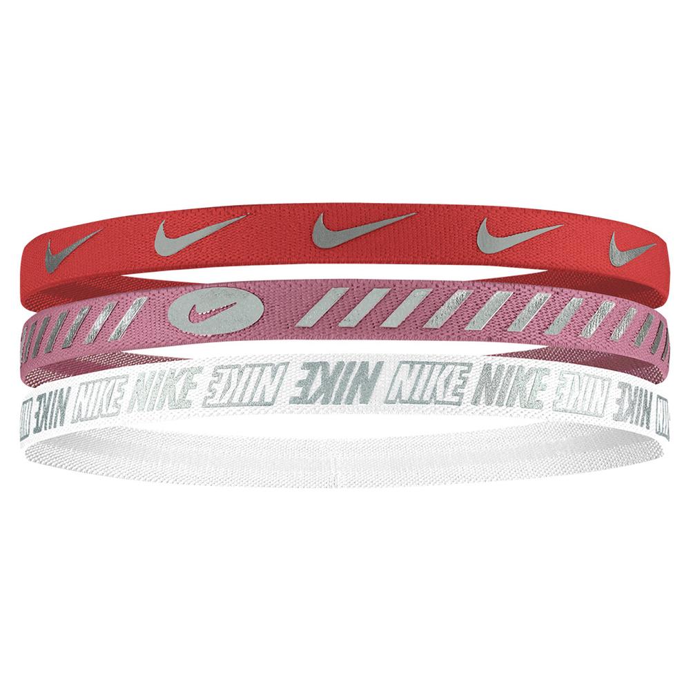 Nike Womens Headbands 3.0 3 Pack Picante Red and Metallic Silver
