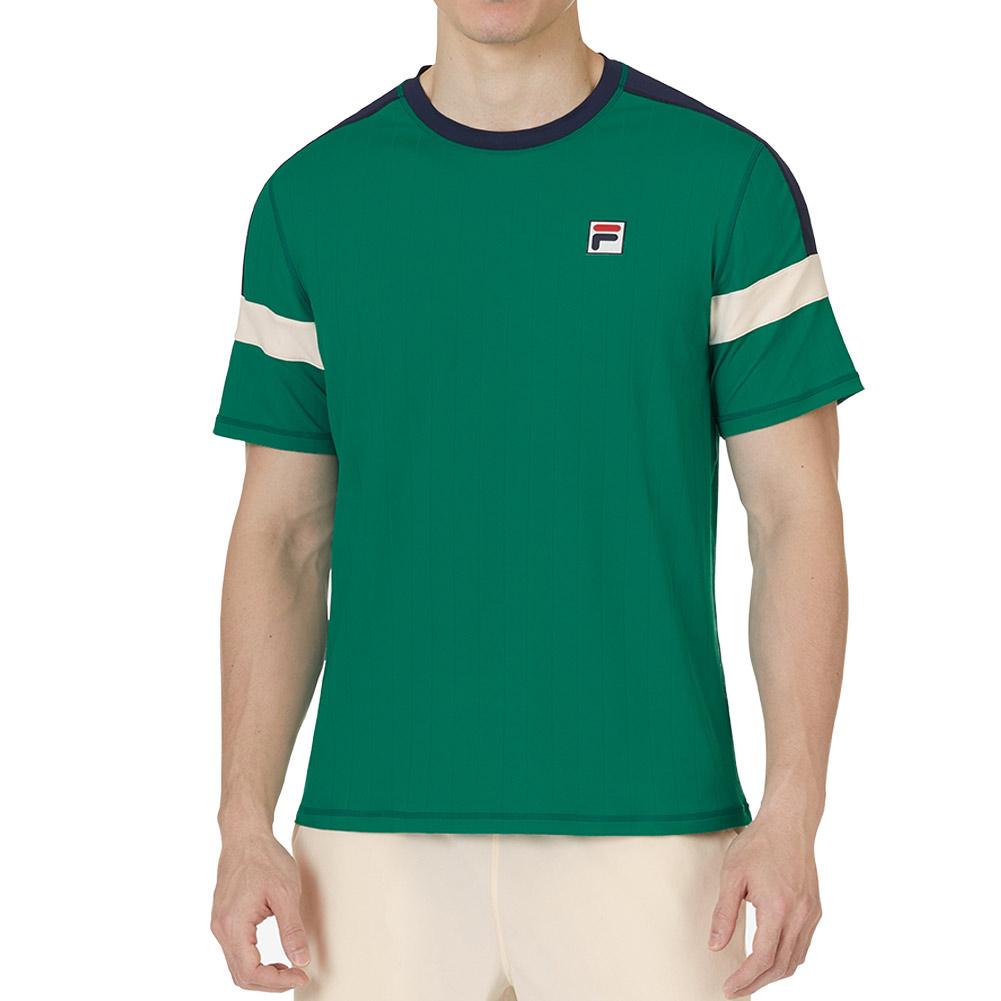 Fila Men`s Heritage Pin Stripe Tennis Crew Ultramarine Green and Fila Navy