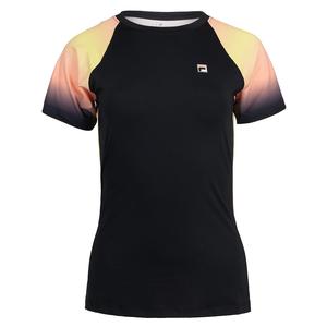 Womens Backspin Short Sleeve Tennis Top Black and Sunset