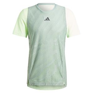 Men`s Mesh Pro Tennis T-Shirt Silver Green and Green Spark