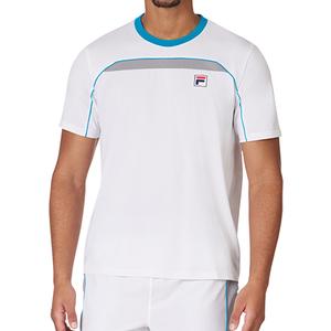 Men`s Back Spin Short Sleeve Tennis Top White and Silver Sconce