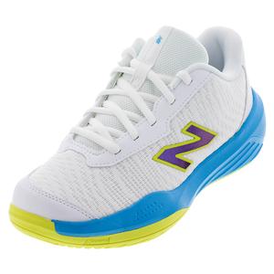 Juniors` 996v5 Tennis Shoes White and Spice Blue
