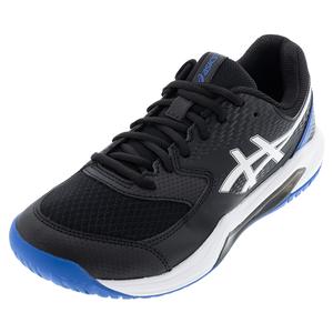 Men`s Gel-Dedicate 8 Wide Tennis Shoes Black and Tuna Blue