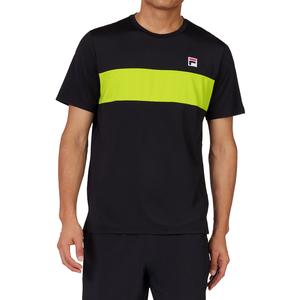 Men`s Short Sleeve Tennis Crew Black and Cyber Lime