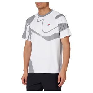Men`s Short Sleeve Printed Tennis Crew White and Monument