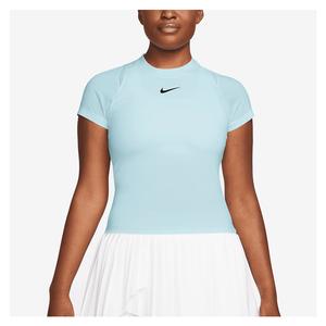 Women`s Dri-Fit Advantage Short Sleeve Tennis Top Glacier Blue and Black