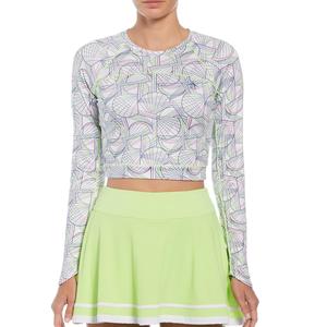 Women`s Long Sleeve Cropped Printed Sun Protection Tennis Top Bright White