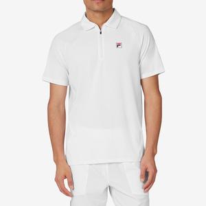 Men`s Short Sleeve Zip Tennis Polo White