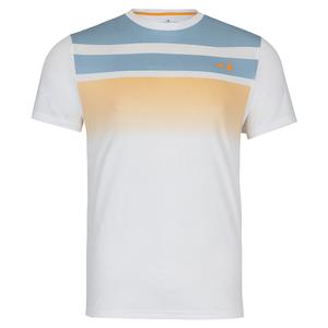 Men`s Short Sleeve Chest Stripe Fade Out Tennis Crew Bright White
