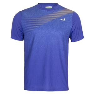 Men`s Short Sleeve Asymmetric Heather Printed Tennis Crew Dazzling Blue