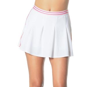 Women`s Long High Waist Stripe Tennis Skort White