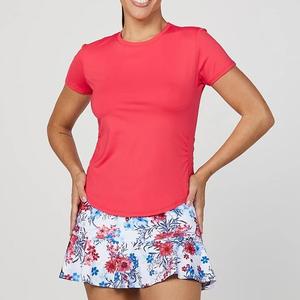 Womens Wild Flowers 24 Inch Short Sleeve Tennis Top Berry Red