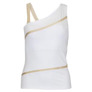 Women`s Off-Shoulder Tennis Tank White and Silver Sand