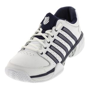 Men`s HyperCourt Express Leather Tennis Shoes White and Navy
