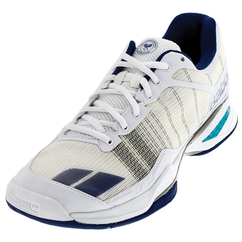 Babolat Men's Jet Team All Court Wimbledon Tennis Shoes in White and Blue