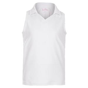 Girls` V-Neck Sleeveless Tennis Polo White