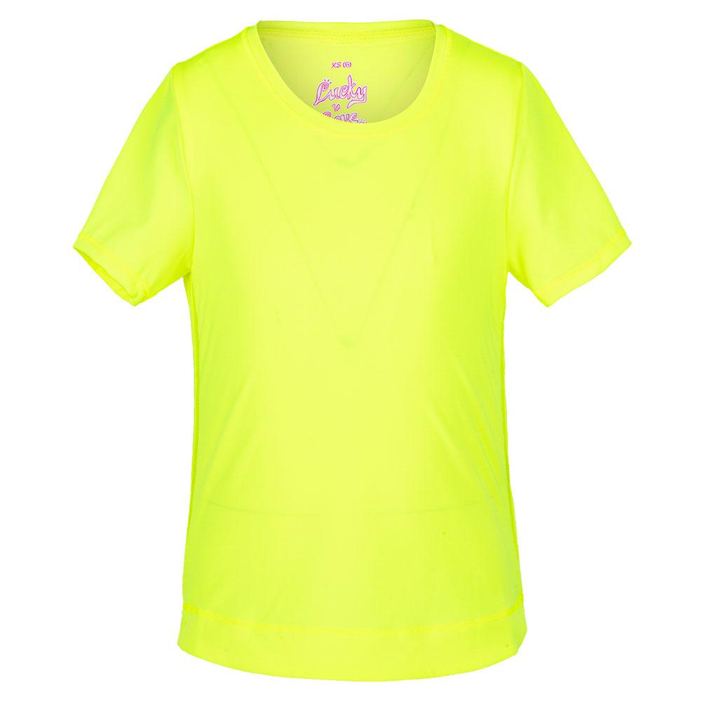 Lucky In Love Girls' Dynamic High-Low Short Sleeve Tennis Top in Neon Yellow