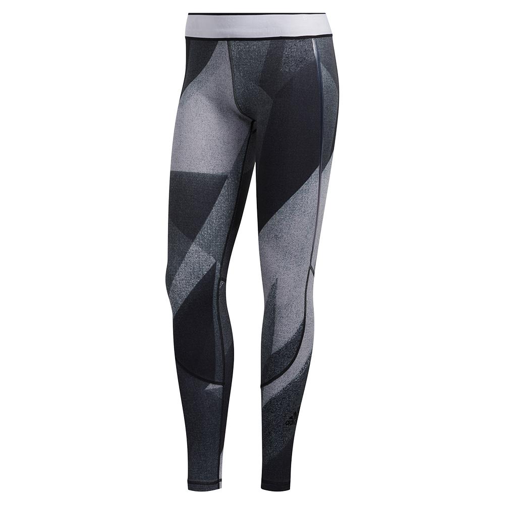 Adidas Women's Alphaskin Long Graphic Training Tights in Glory Grey and  White