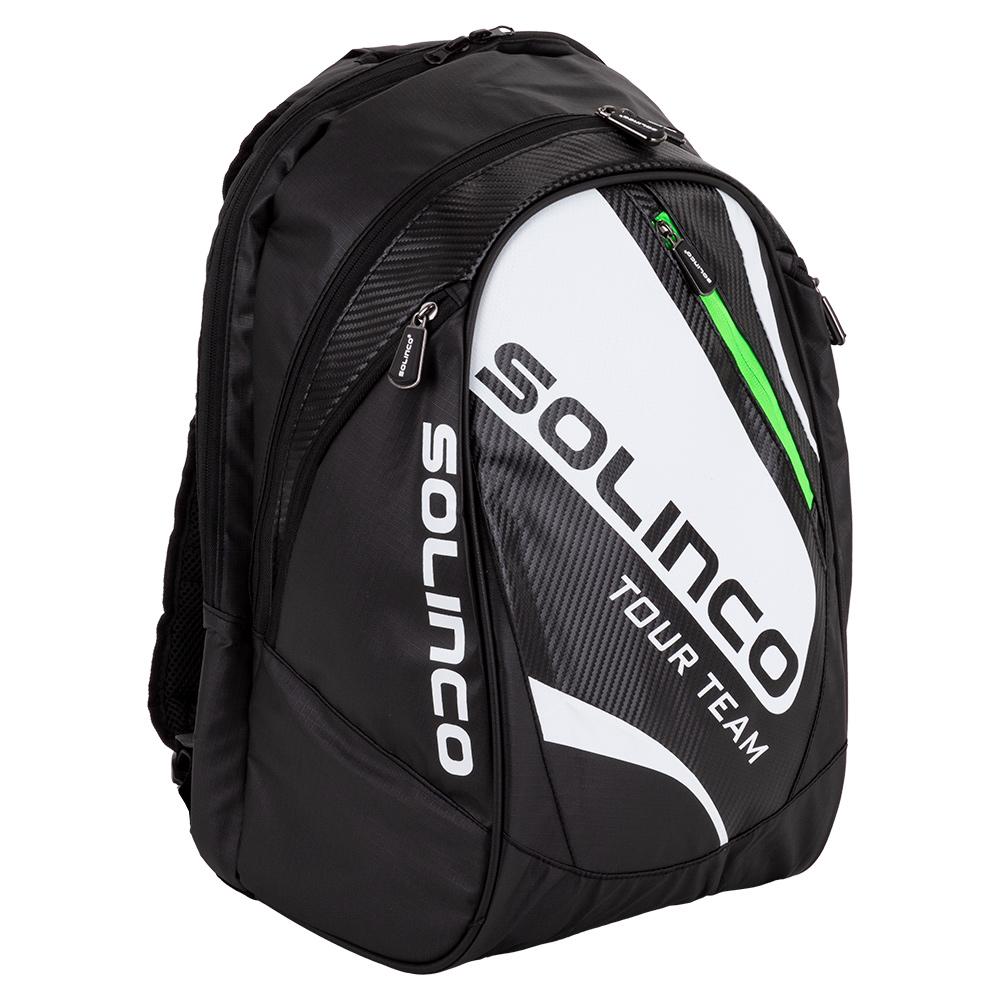Uitwerpselen Brandewijn Sleutel Solinco Tour Team Tennis Backpack White and Black with Green Zipper Lining  | Tennis Express