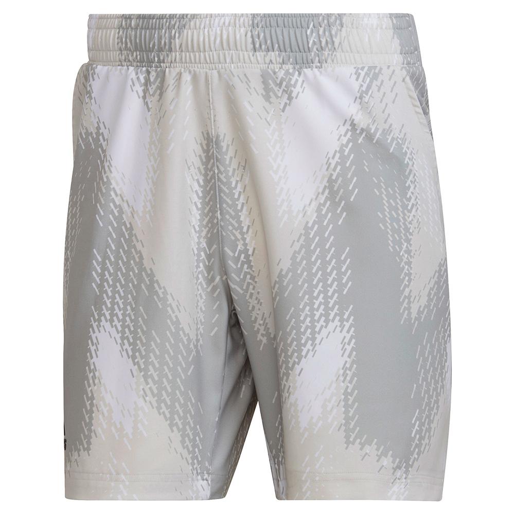 Adidas Men`s Primeblue Printed 7 Inch Tennis Short White and Grey One