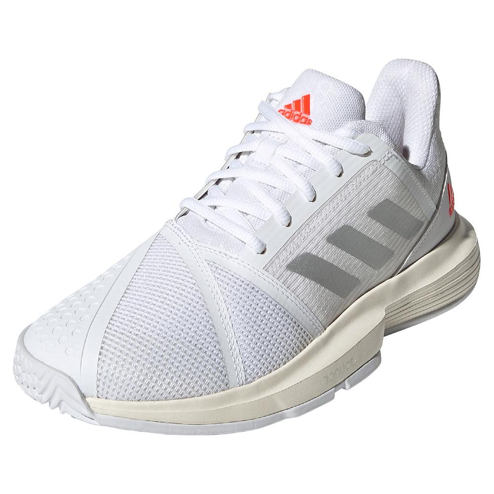 adidas Women`s CourtJam Bounce Tennis Shoes White and Silver Metallic |  Tennis Express