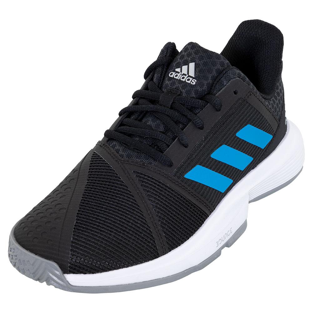adidas Men`s CourtJam Bounce Tennis Shoes Core Black and Sonic Aqua |  Tennis Express