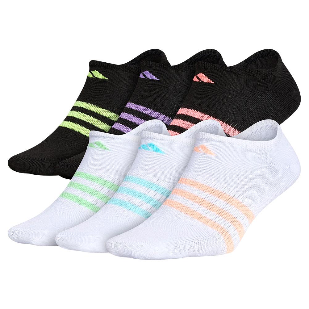 adidas Girls` Superlite No Show Socks 6-Pack White and Haze Coral 9C-1Y