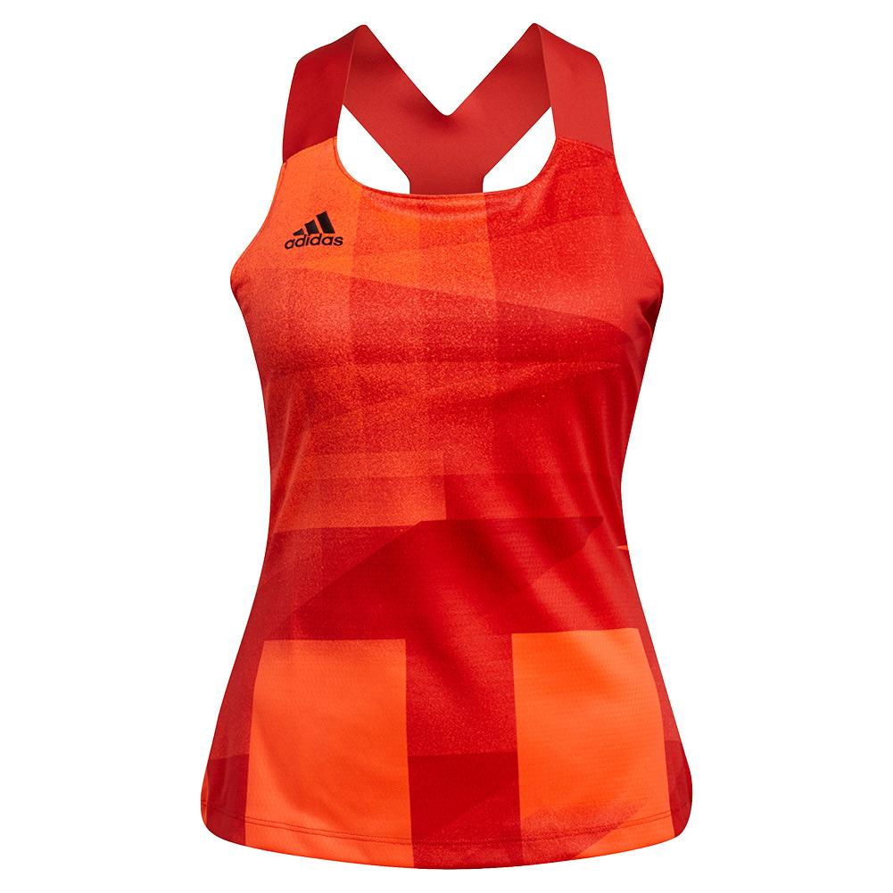 adidas Women's Primeblue Heat.Rdy Tokyo Y-Back Tennis Tank Top in App Solar  Red and Black