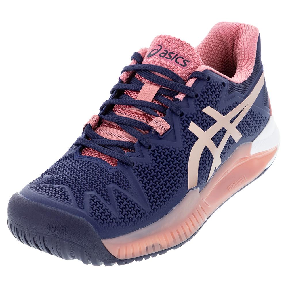 Asics Women`s GEL-Resolution 8 Tennis Shoes Peacoat and Rose Gold
