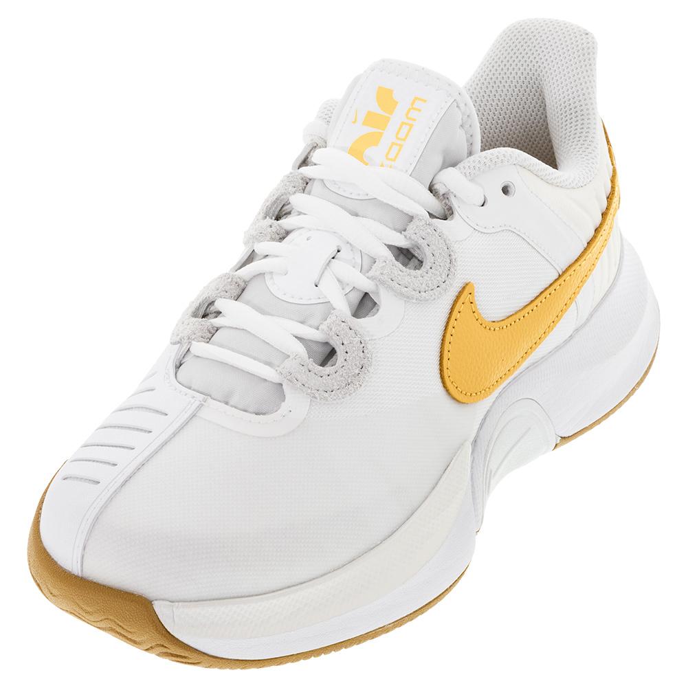 Nike Women`s Court Air Zoom GP Turbo Tennis Shoes Summit White and  University Gold