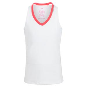 Girls` V-Neck Cutout Tennis Tank White and Coral Crush