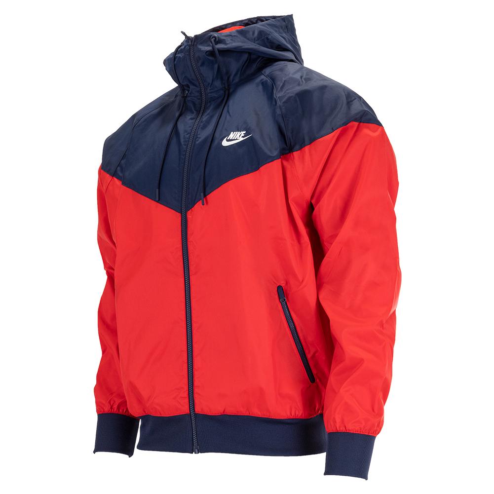 Nike Men`s Sportswear Windrunner Hooded Jacket University Red and Midnight  Navy