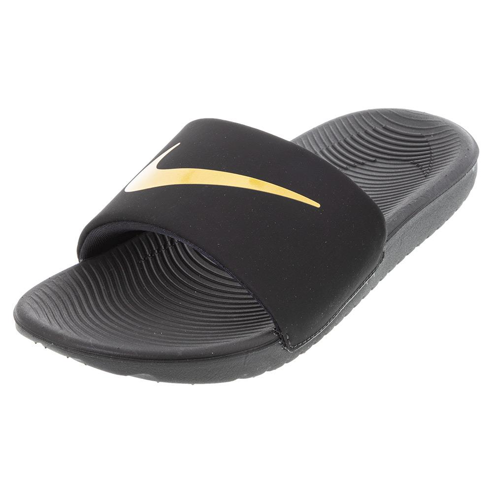 Nike Juniors` Kawa Sports Slides Black and Metallic Gold