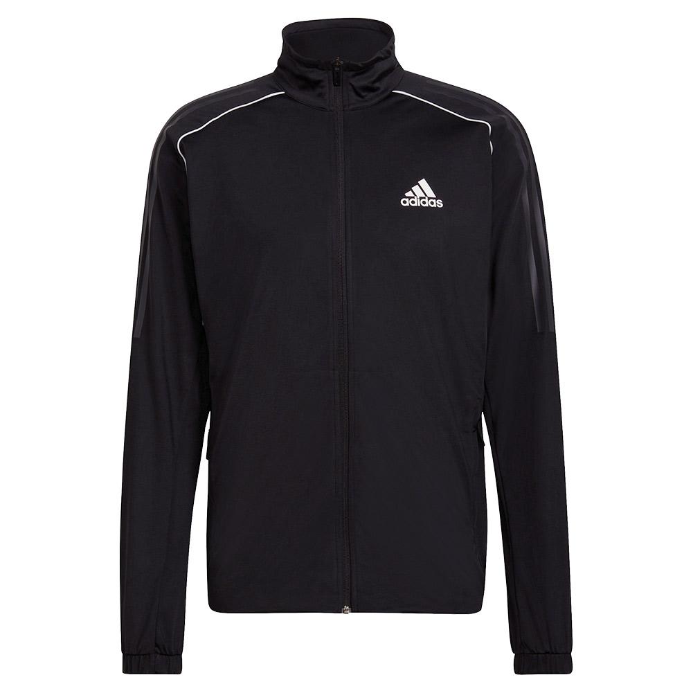 Adidas Men`s 3-Stripe Knit Tennis Jacket Black and White