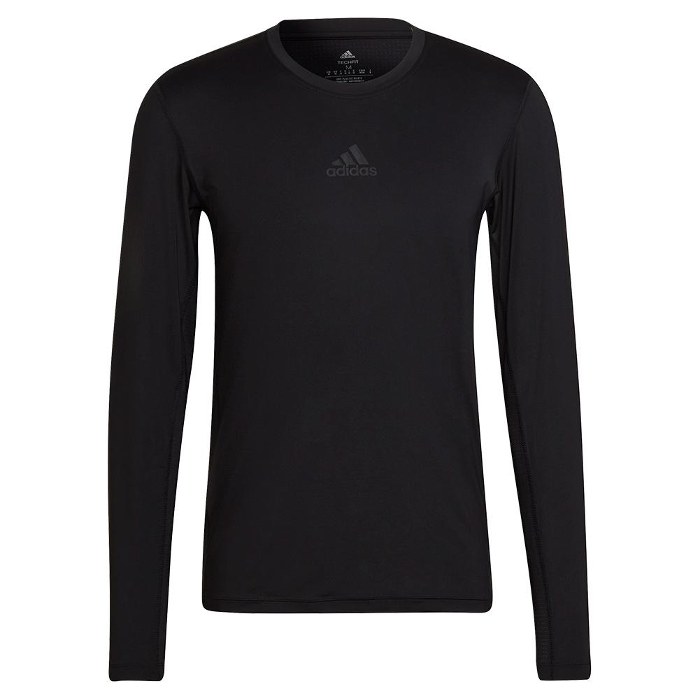 Adidas Men`s Paris Tech Fitted Long Sleeve Tennis Top Black and Carbon