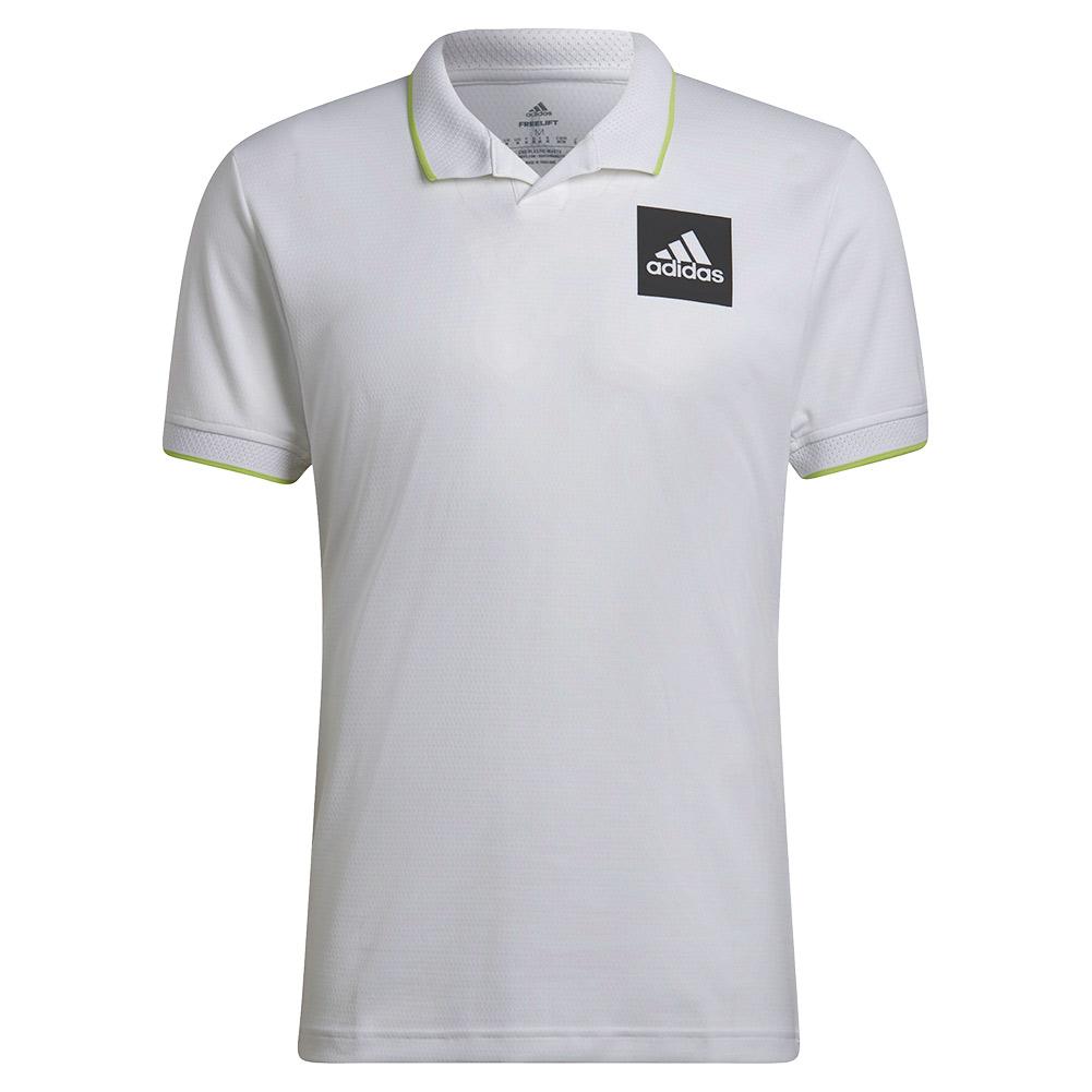 Adidas Men`s Paris Freelift Tennis Polo Shirt White and Pulse Lime