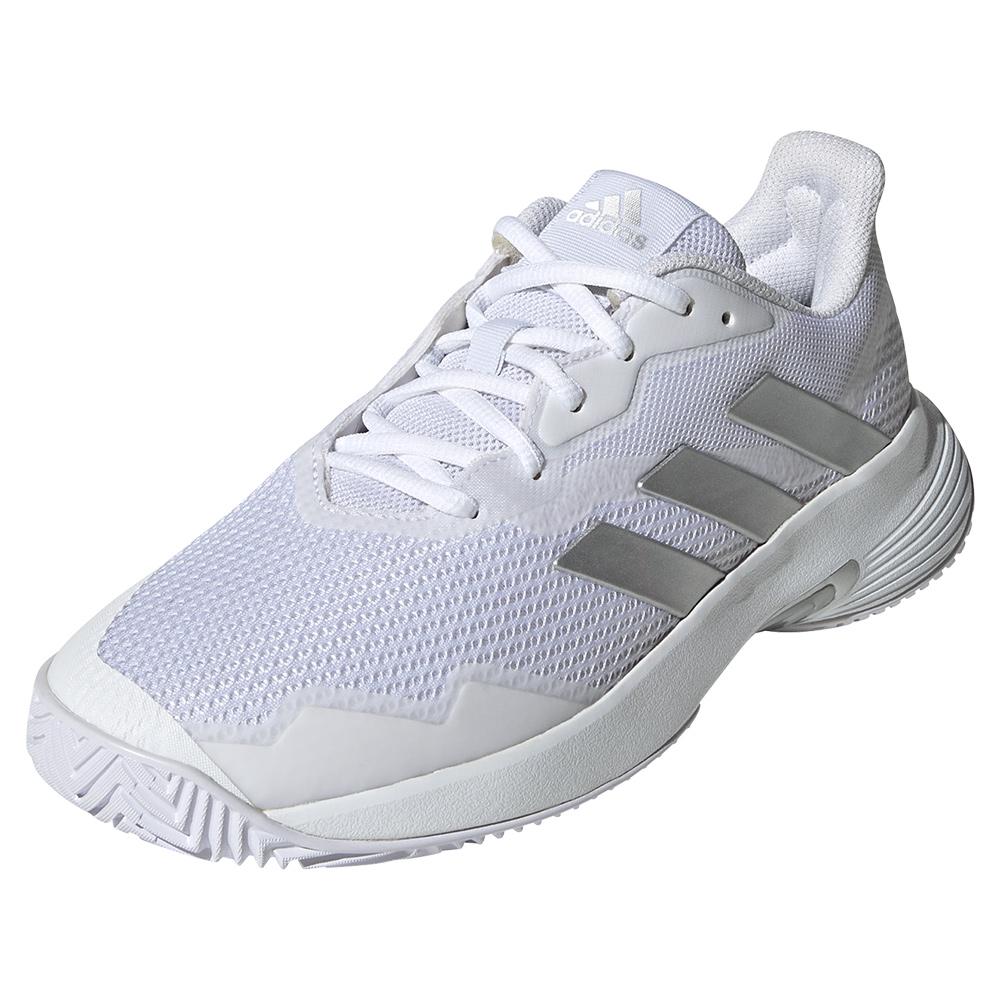 adidas Women`s CourtJam Control Tennis Shoes Footwear White and Silver  Metallic